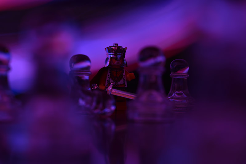 cormac tully, camera, photography, lego, minifigure, king, pawn, chess, neon, purple